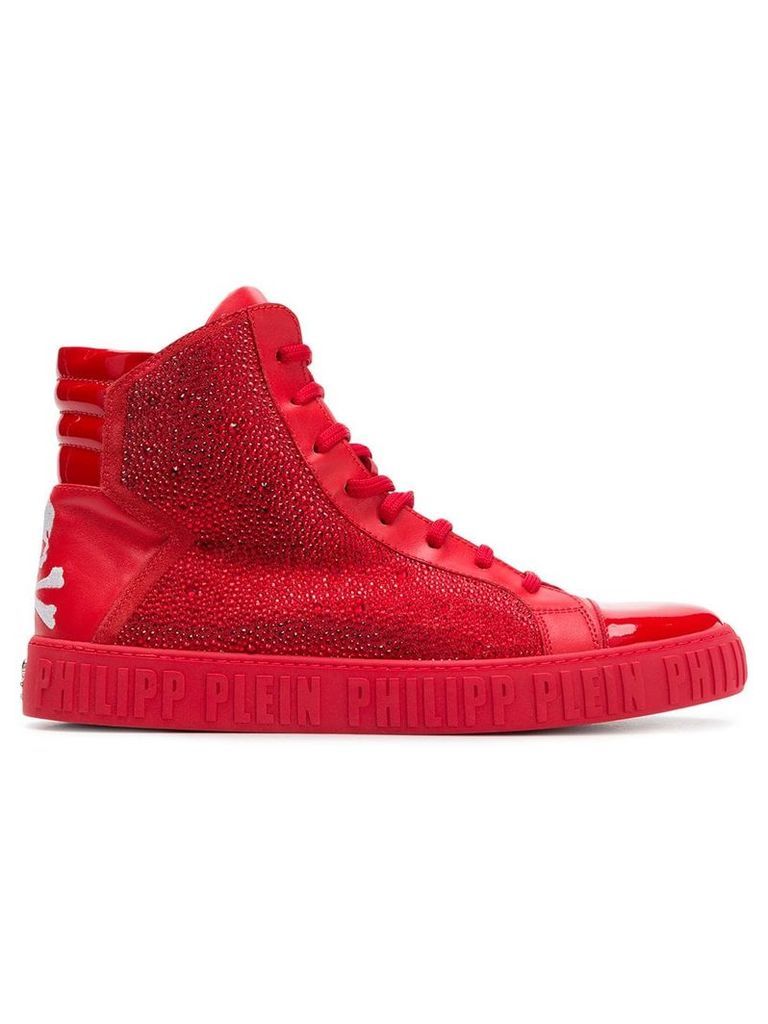 Philipp Plein rhinestone embellished hi-top sneakers - Red