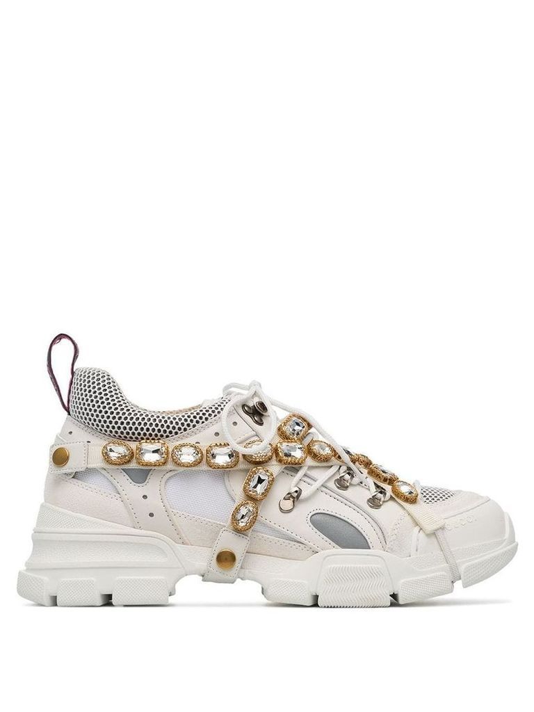 Gucci white Journey crystal embellished leather sneakers