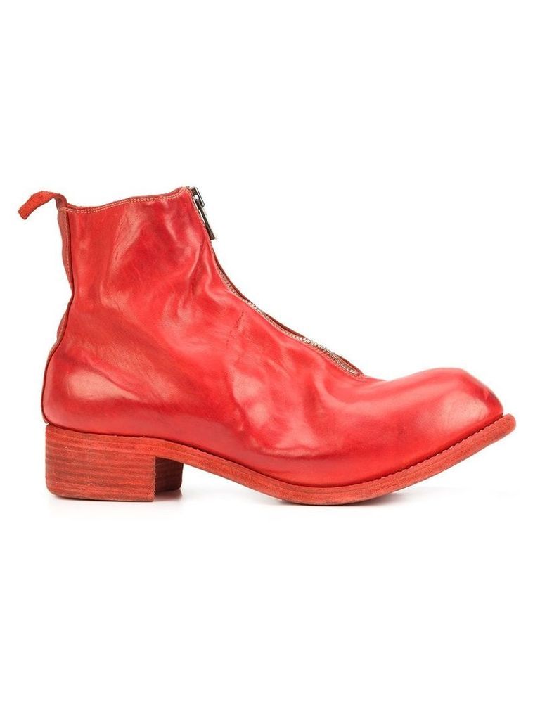 Guidi front zip ankle boots - Red