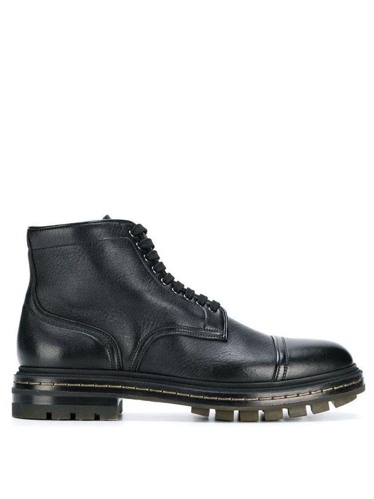 Santoni flat lace-up boots - Black