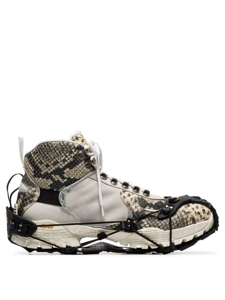 1017 ALYX 9SM beige and black snakeskin effect leather high-top