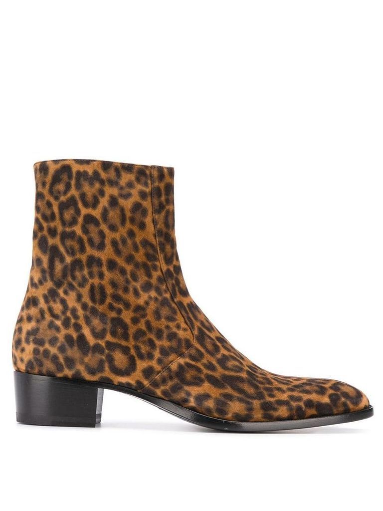 Saint Laurent Wyatt leopard print 40mm boots - Brown