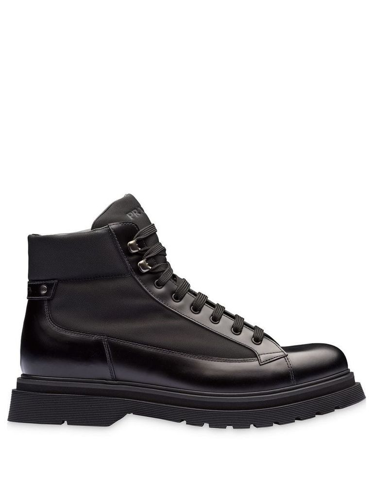 Prada panelled lace-up boots - Black