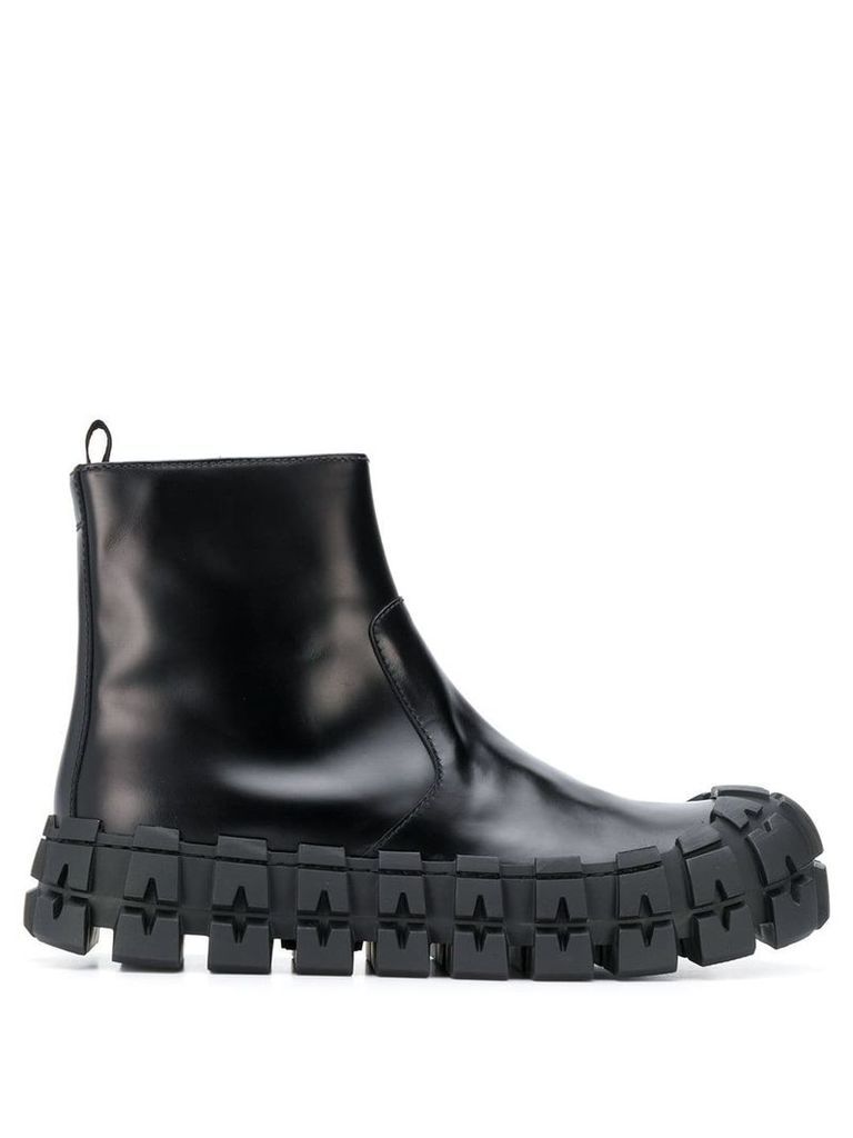 Prada deconstructed chunky leather boots - Black