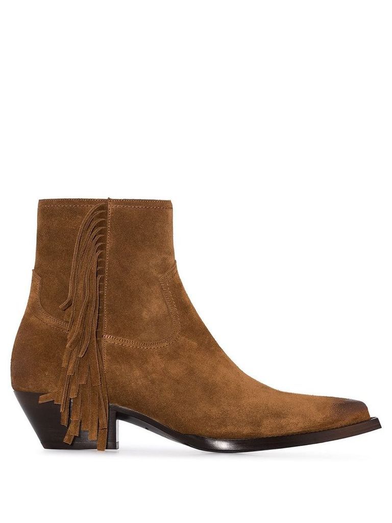 Saint Laurent Lukas fringed ankle boots - Brown