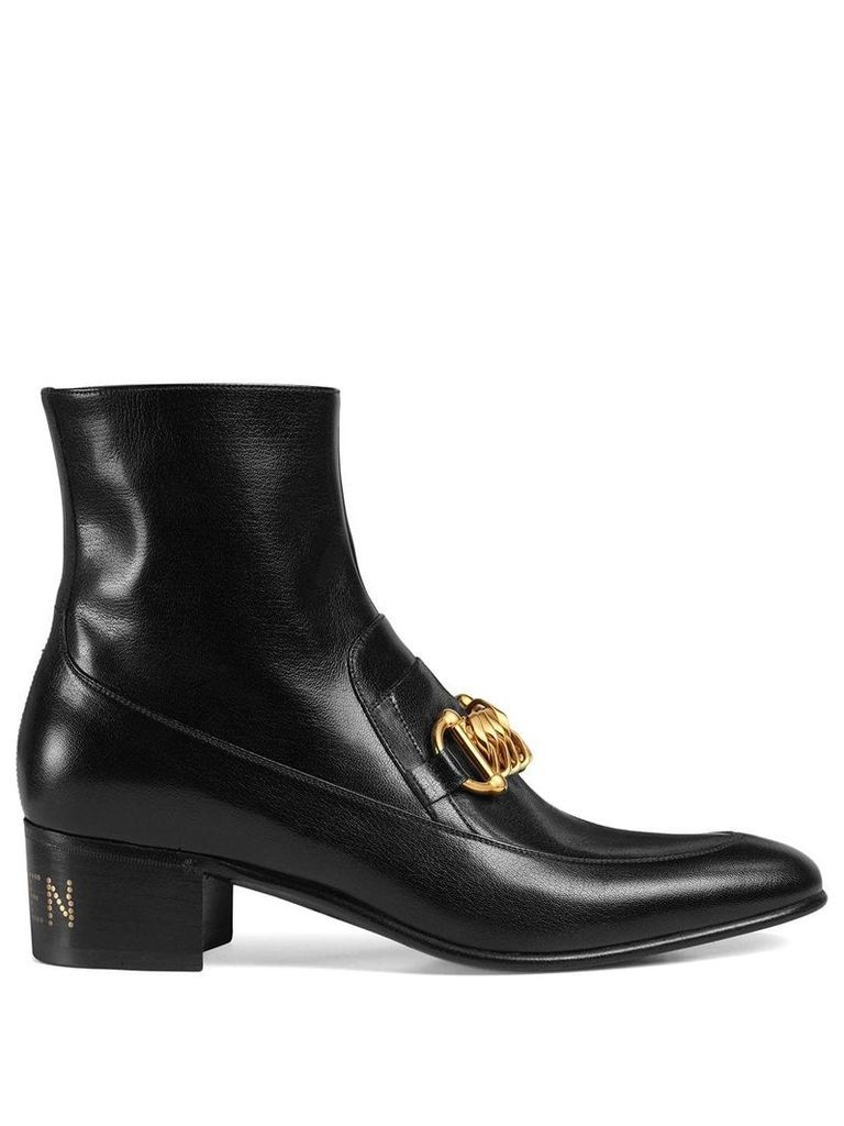 Gucci leather Horsebit chain boots - Black