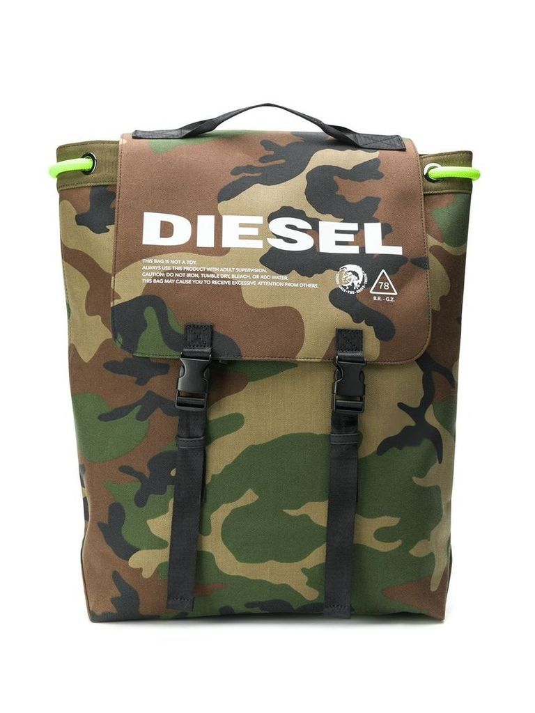 Diesel camouflage-print drawstring backpack - Green