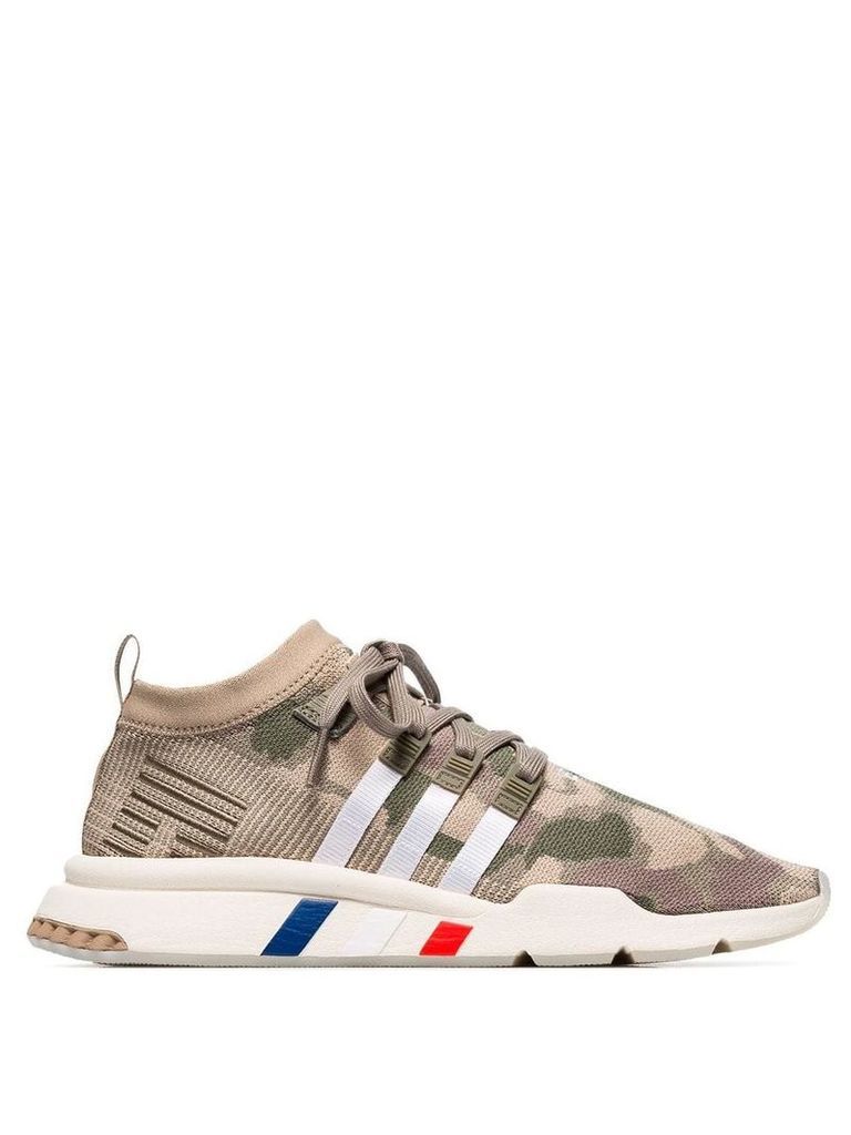 Adidas khaki green and beige camouflage EQT support primeknit sneakers
