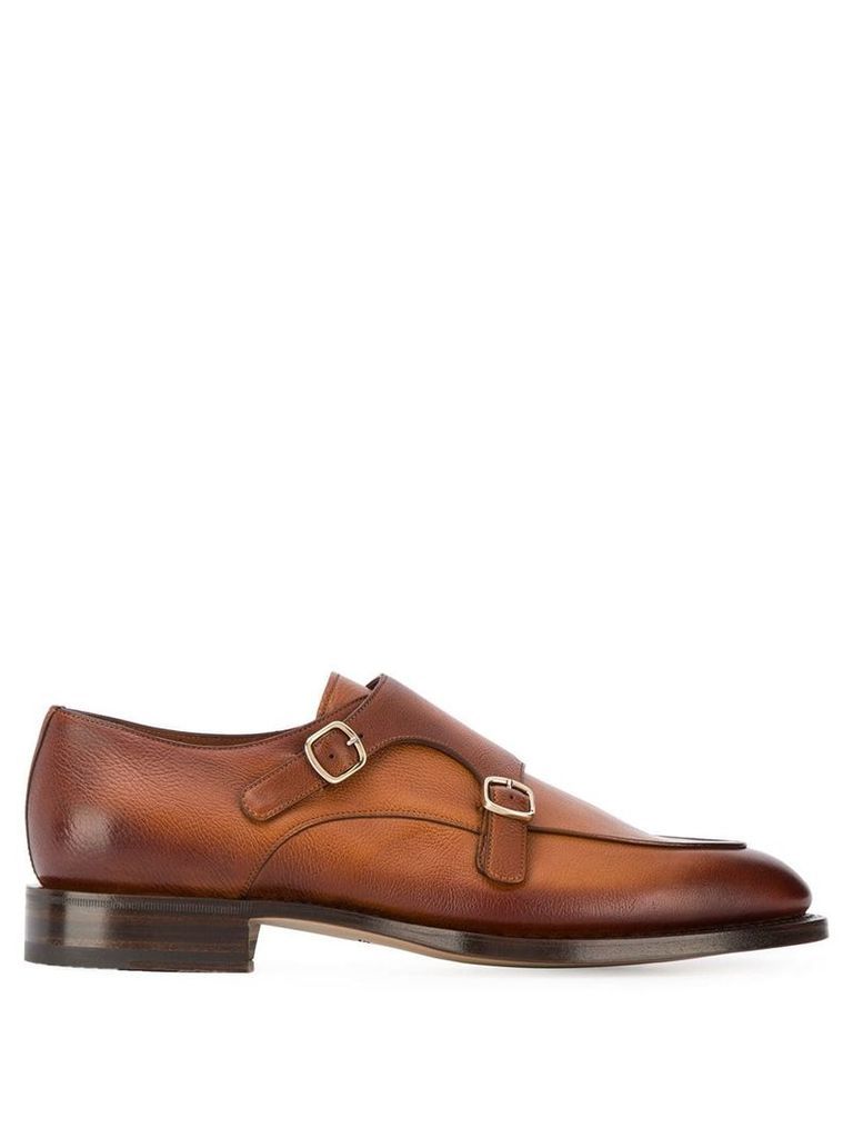 Santoni weathered monk shoes - Brown