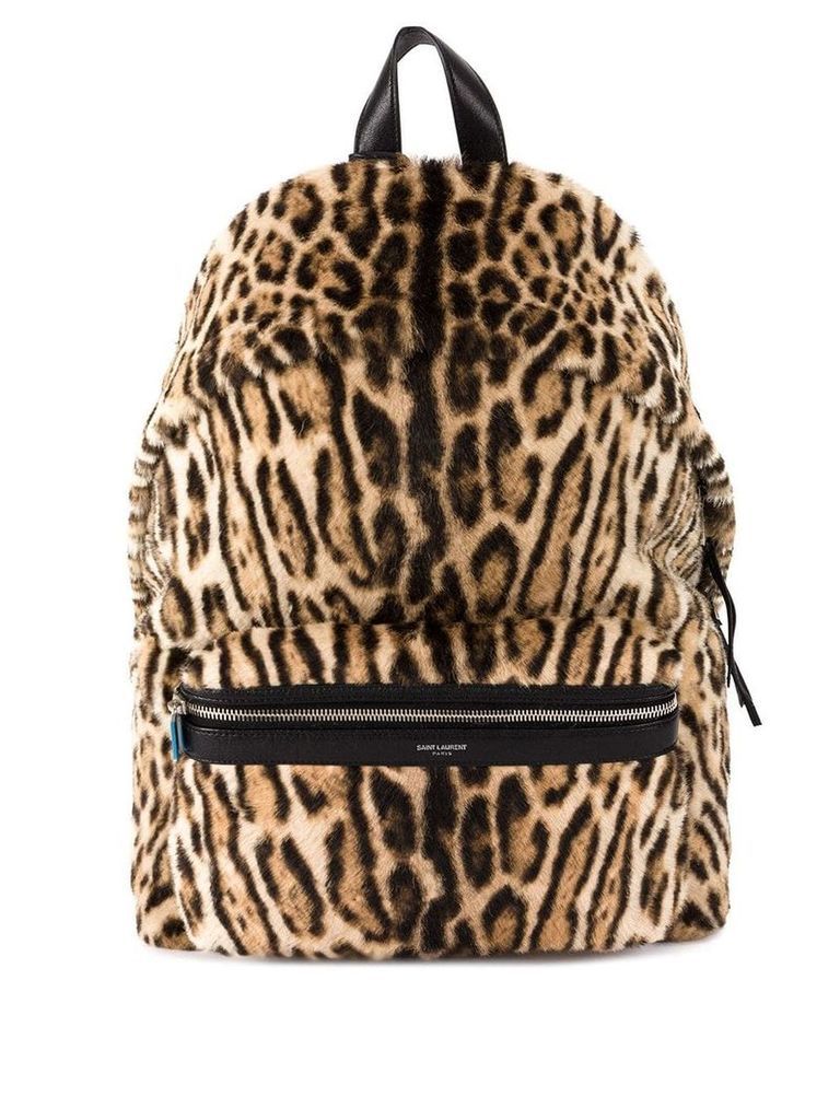 Saint Laurent fur leopard backpack - Brown