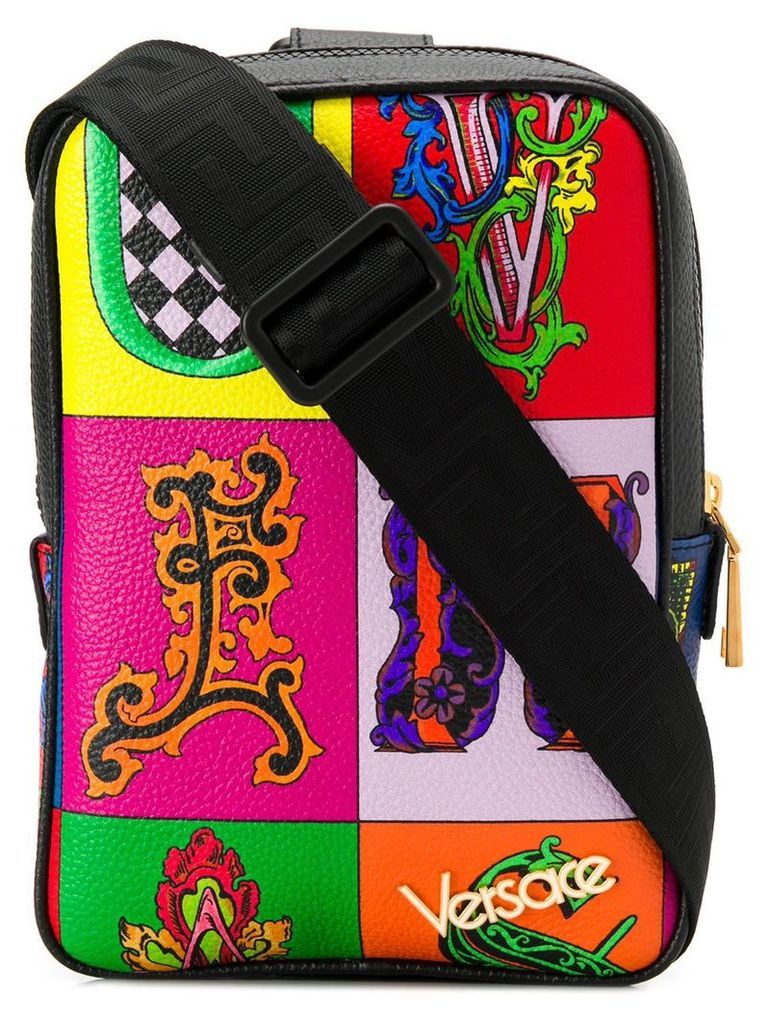 Versace Alphabet Print sling backpack - Black