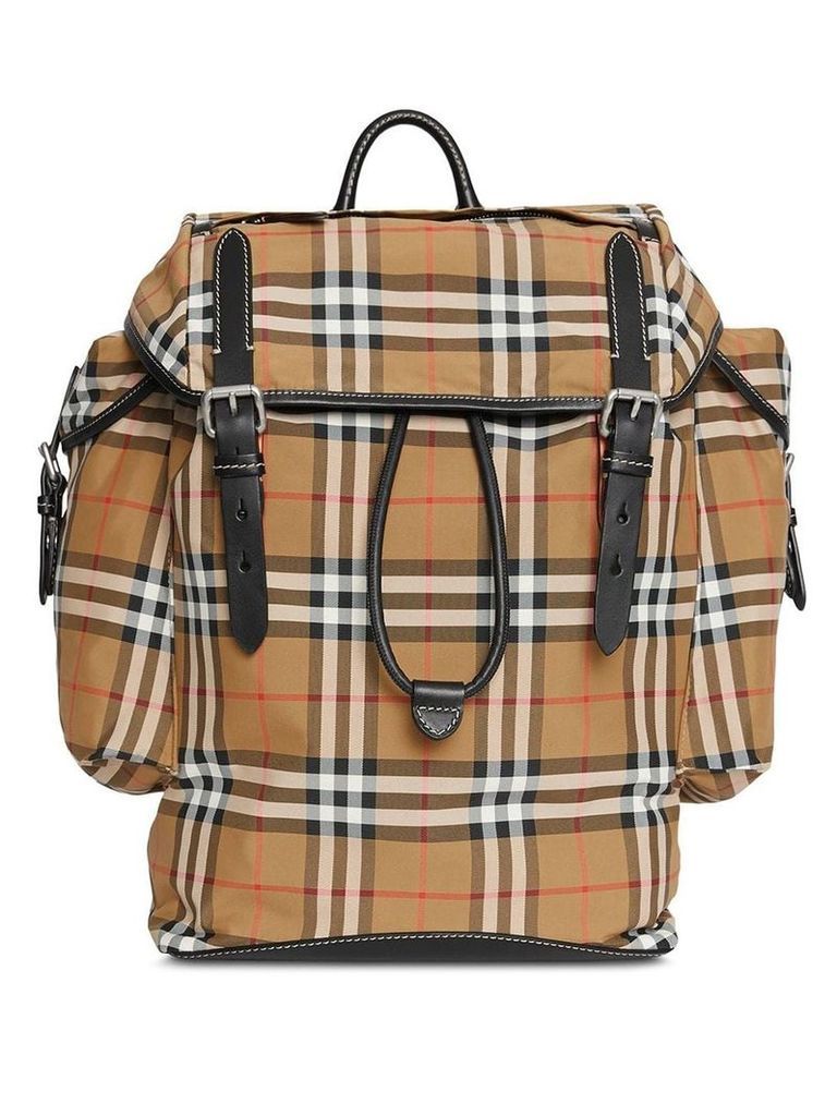 Burberry Vintage Check and Leather Backpack - Brown