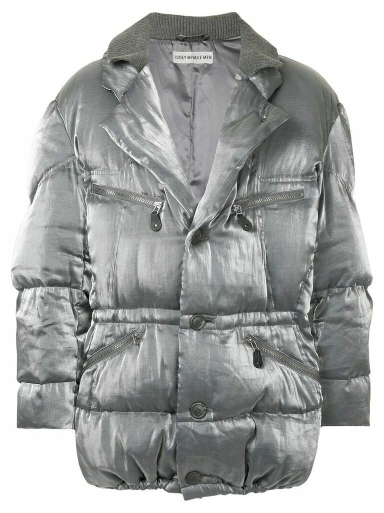 Issey Miyake Pre-Owned double-collar metallic puffer jacket - Grey