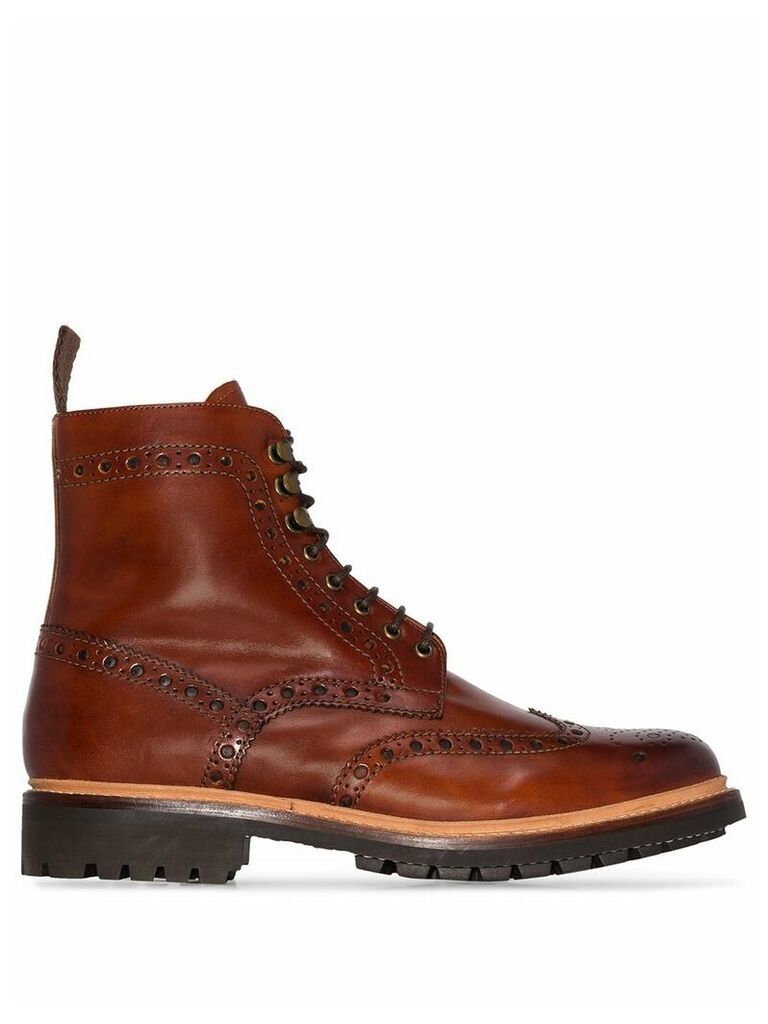 Grenson Fred hand-printed leather ankle boots - Brown