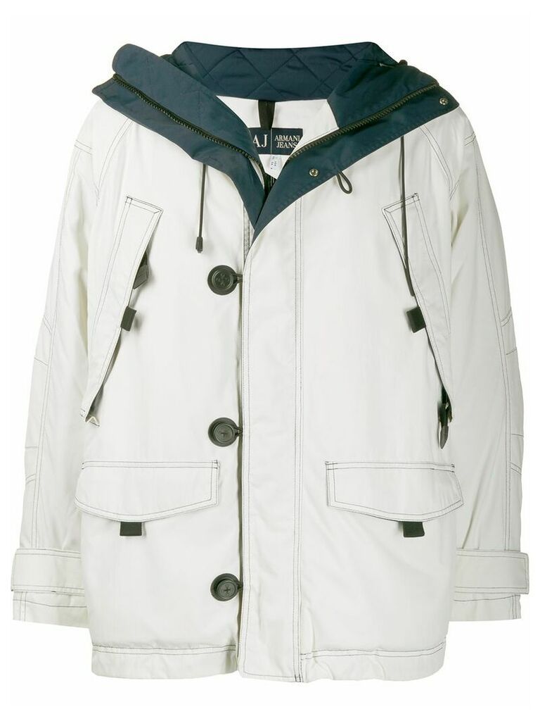 Giorgio Armani Pre-Owned 1990's multi-pockets hooded coat - White