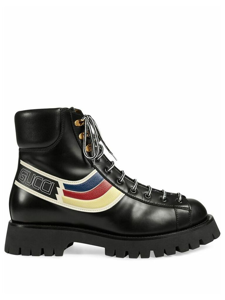 Gucci graphic print lace up boots - Black