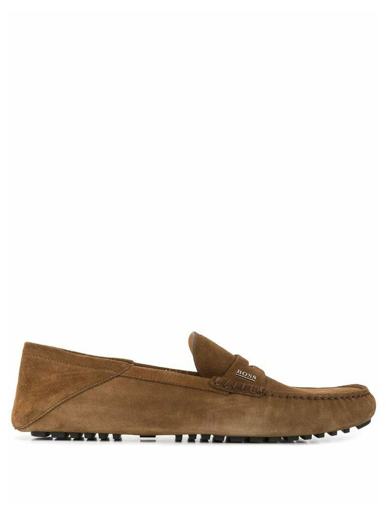 BOSS logo penny loafers - Brown