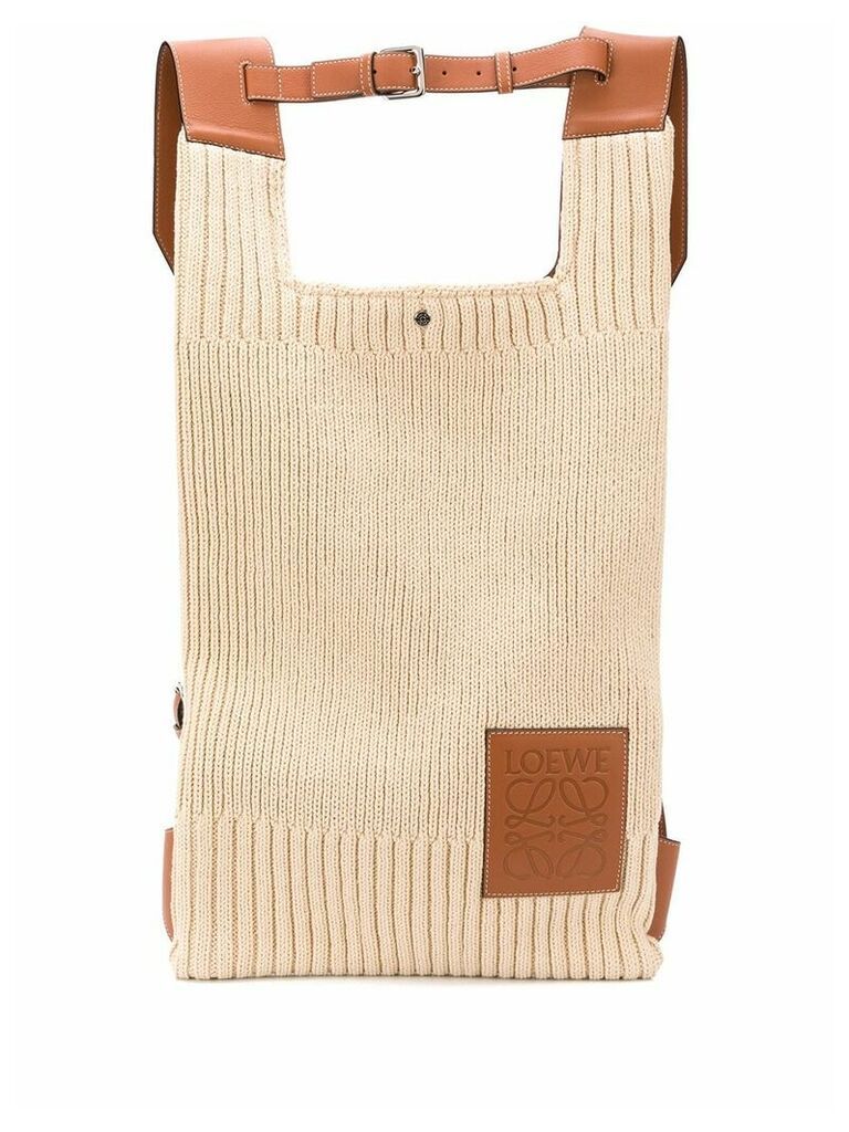 Loewe logo patch knitted backpack - NEUTRALS