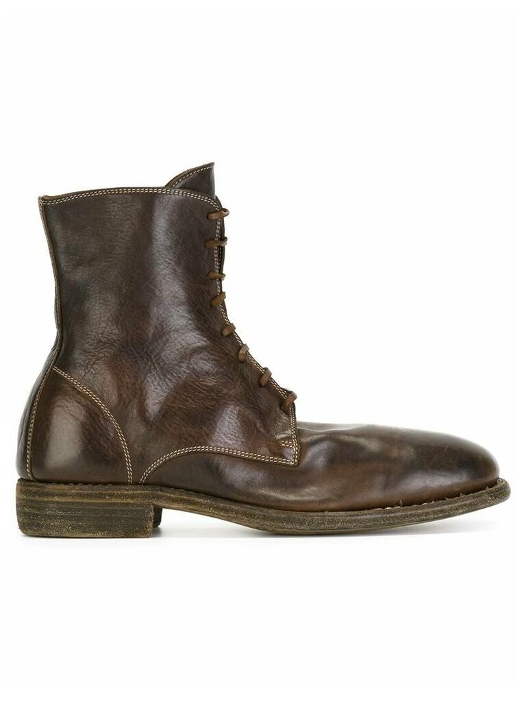 Guidi topstitched lace-up boots - Brown