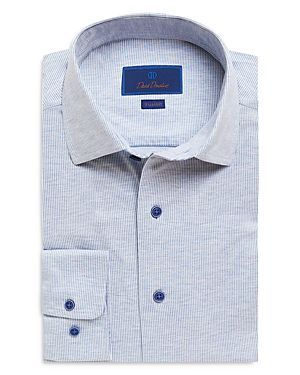 Blue Fine Line Stripe Knit Fusion Trim Fit Shirt