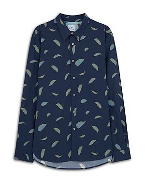 Tailored Fit Long Sleeve Leaf Print Shirt