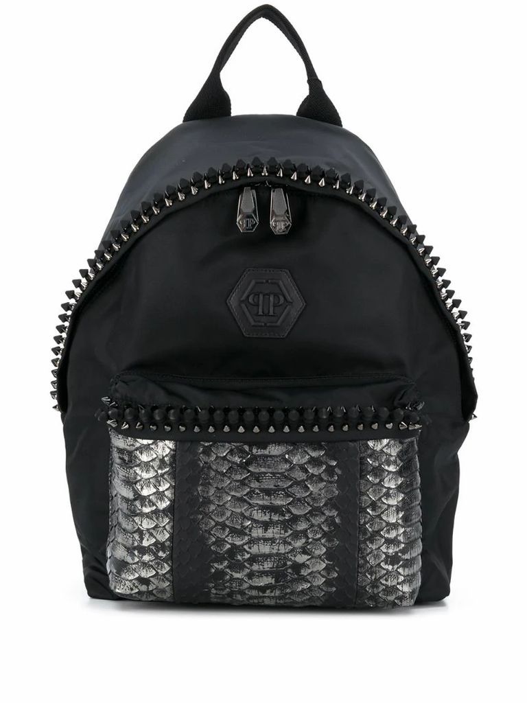 stud-embellished metallic backpack