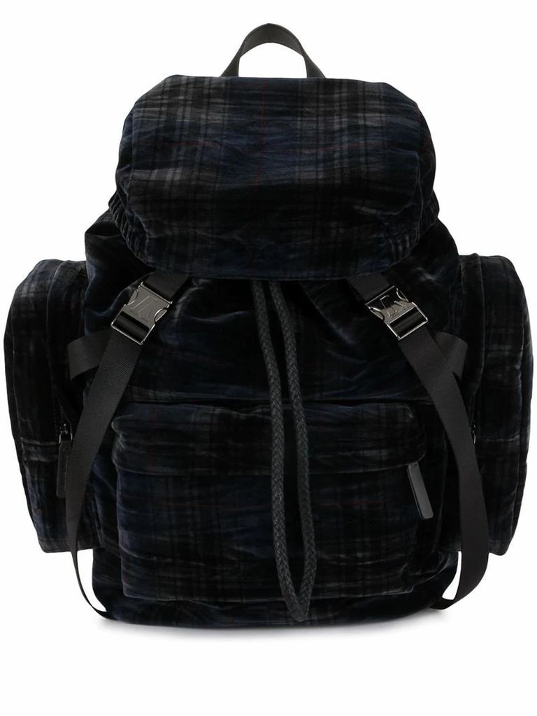 velvet-effect check-print backpack