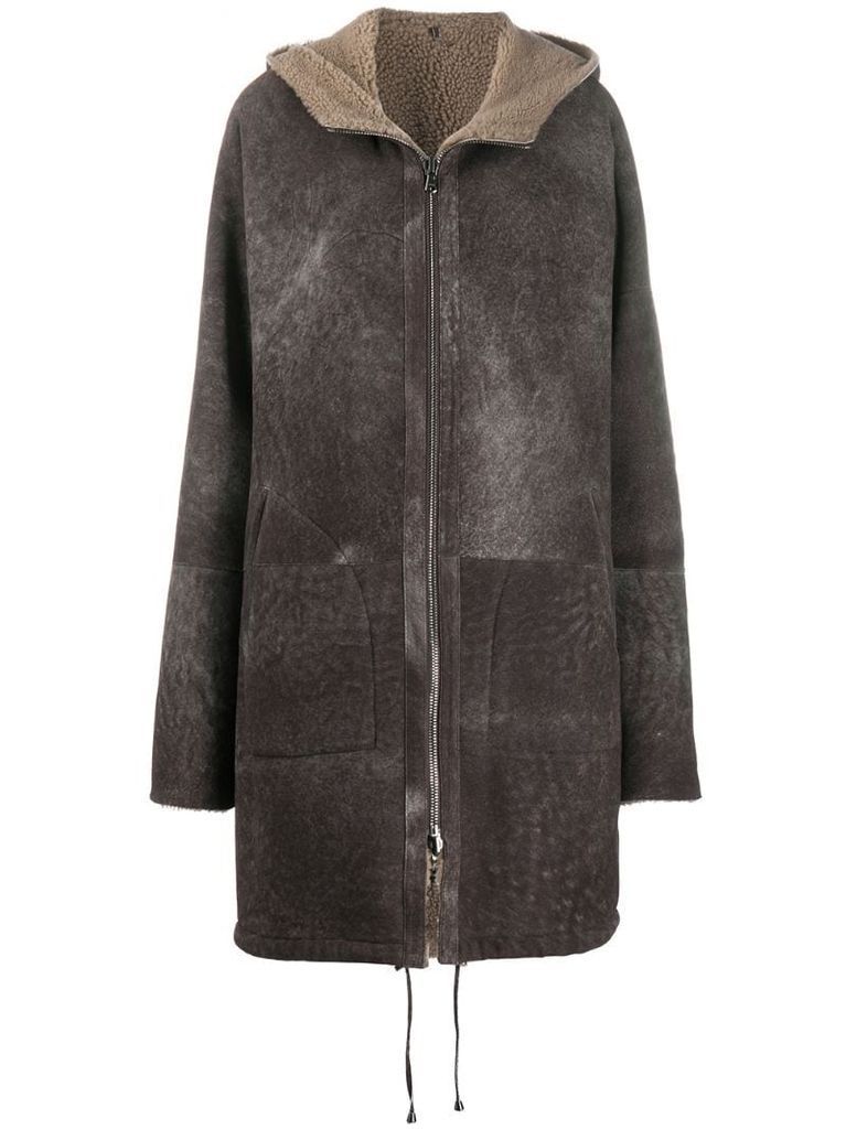 zipped shearling coat