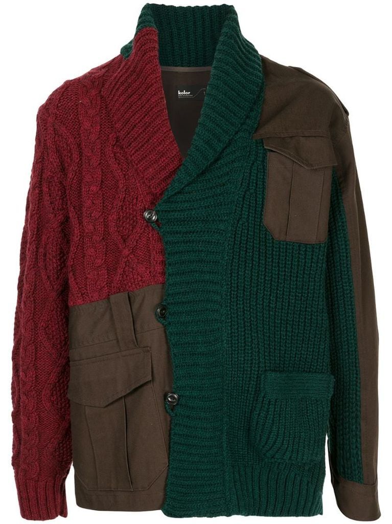 patchwork cable-knit cardigan