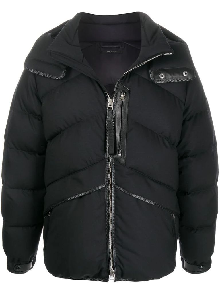 trimmed hooded puffer jacket