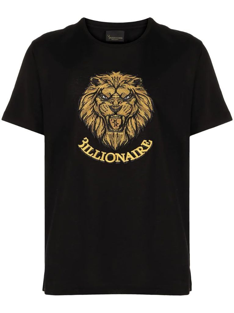 lion logo embroidered cotton T-shirt