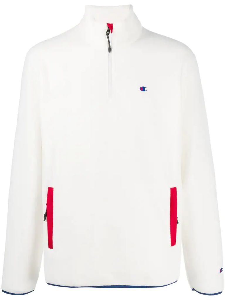 zipped embroidered logo jumper