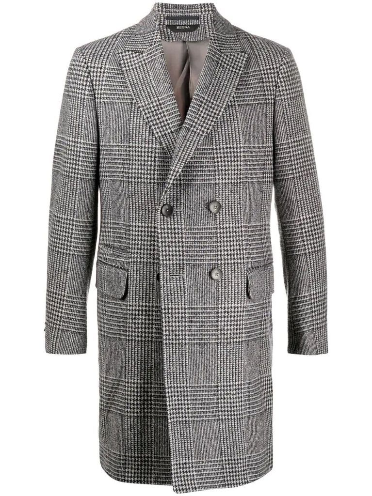 checked double-breasted wool coat