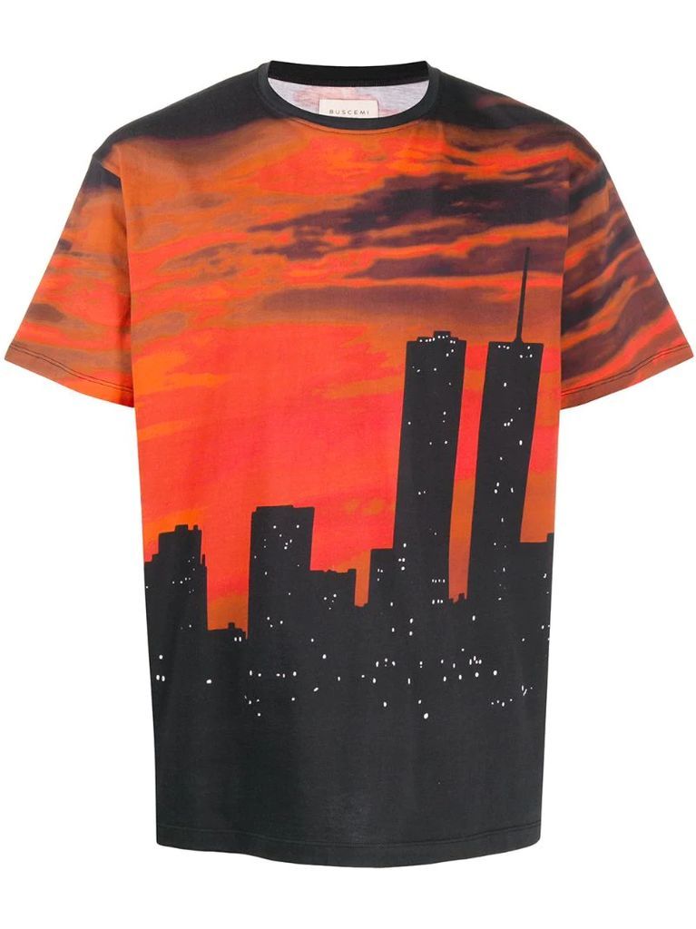 city skyline-print crew neck T-Shirt