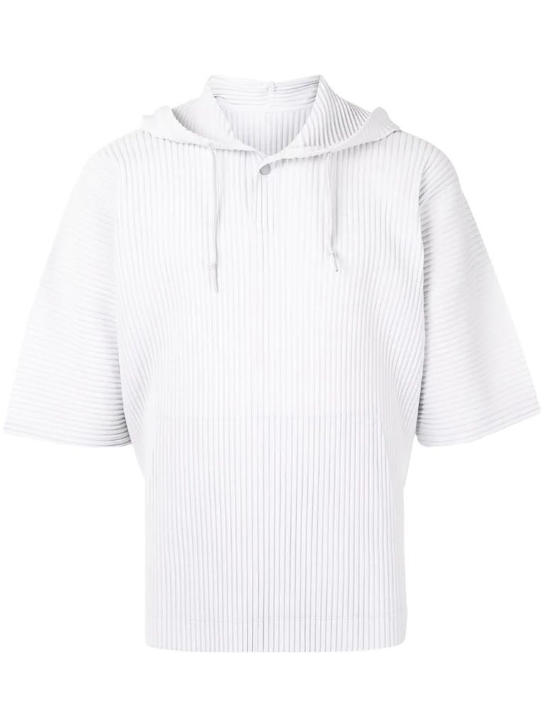 pleated short-sleeve hoodie