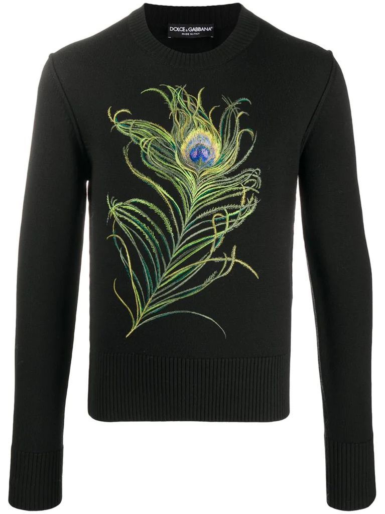 peacock feather embroidered sweater