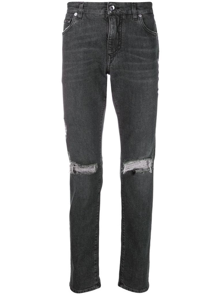 grey distressed skinny jeans