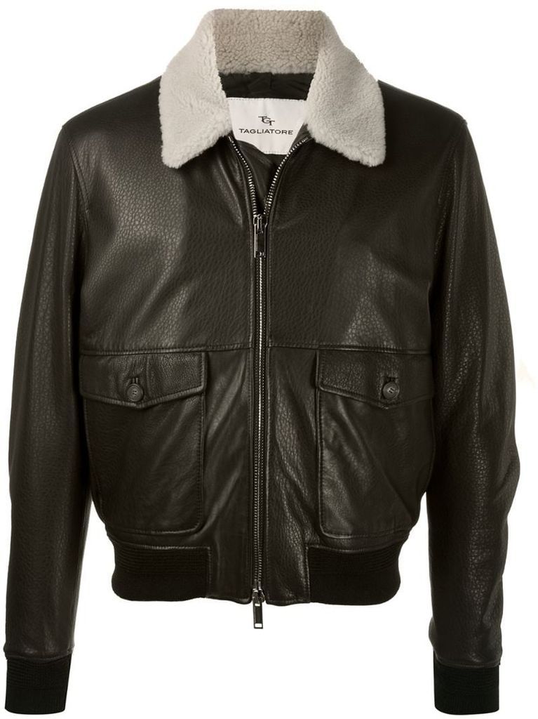 contrast-collar leather jacket