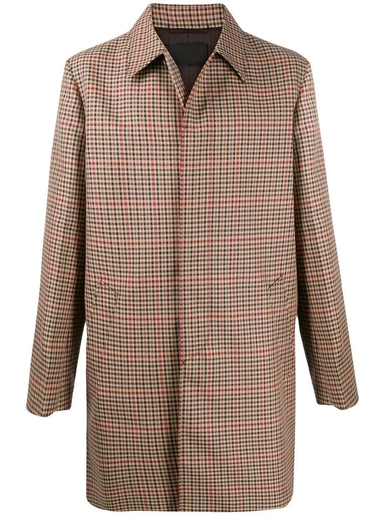 check-pattern midi trench coat