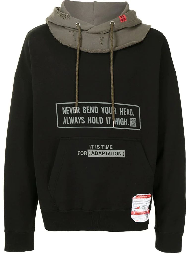 two-tone logo print hoodie