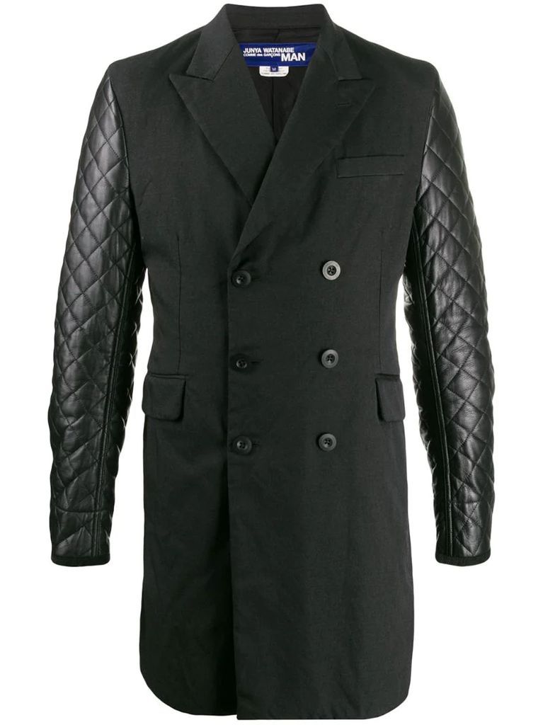 contrast sleeve double breasted coat