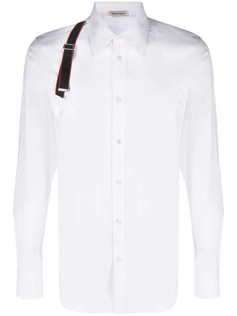 logo-strap button-up shirt