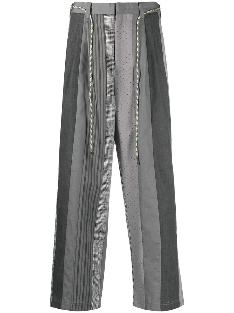 striped patchwork straight-leg trousers