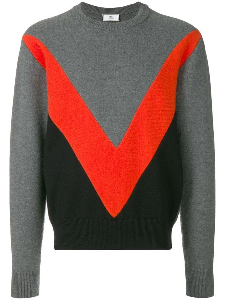Tricolor Crew Neck Sweater With Contrasted Bands
