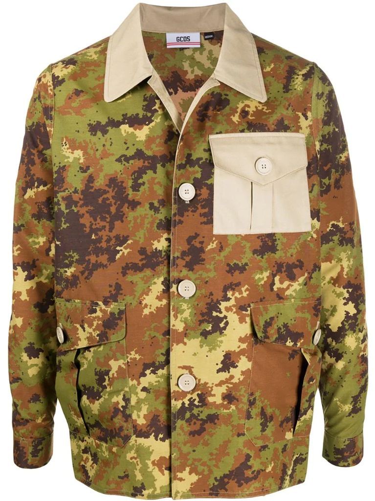 multi-pocket camouflage patterned jacket