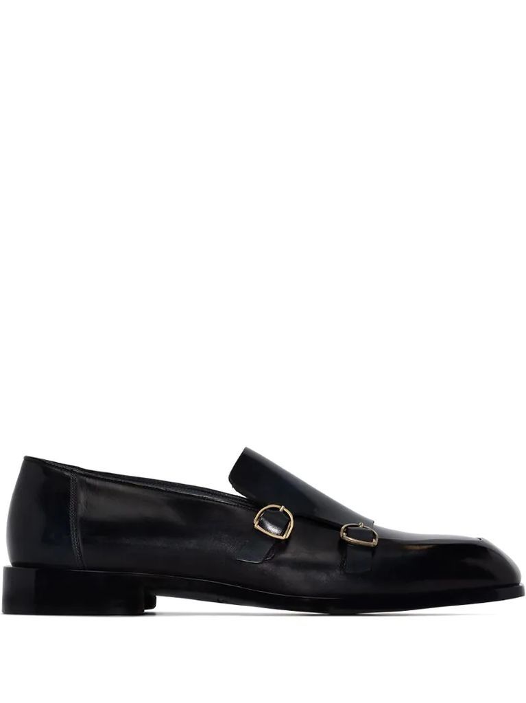 double-strap leather monk shoes