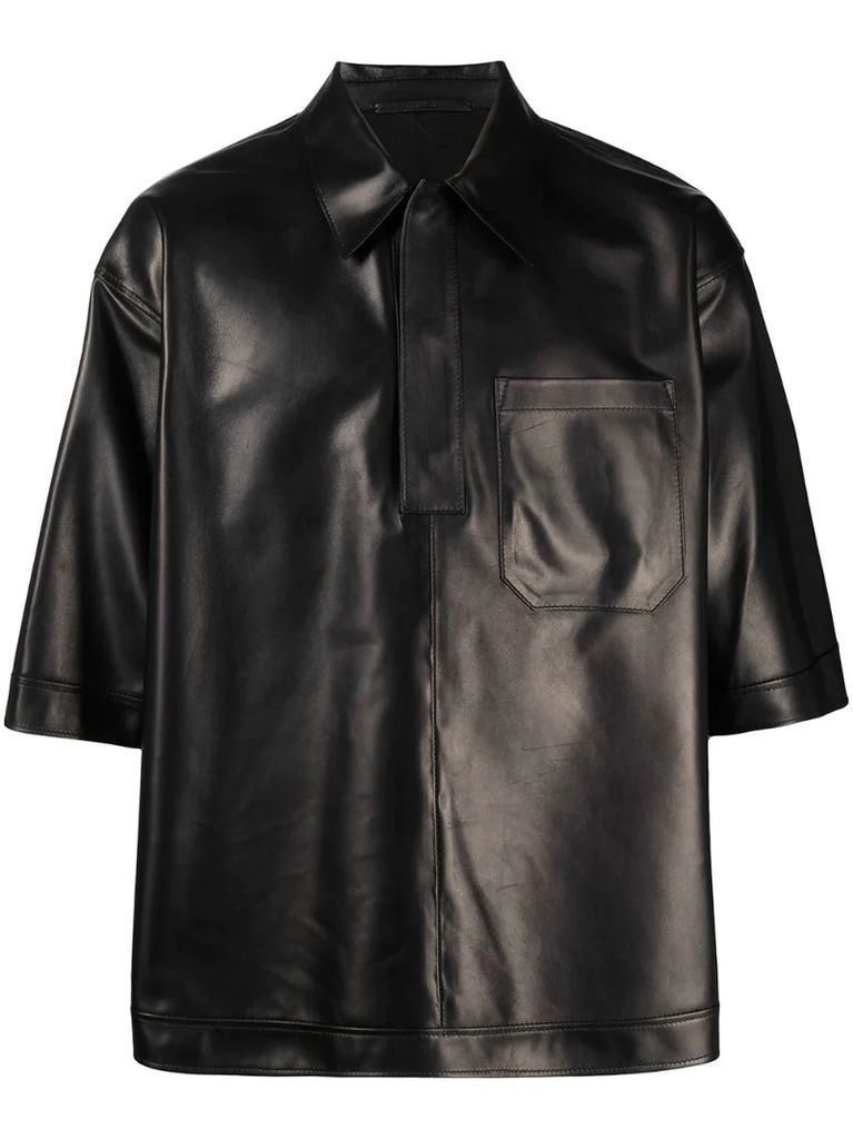 leather short-sleeve polo shirt