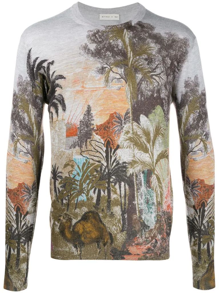 foliage-print jumper