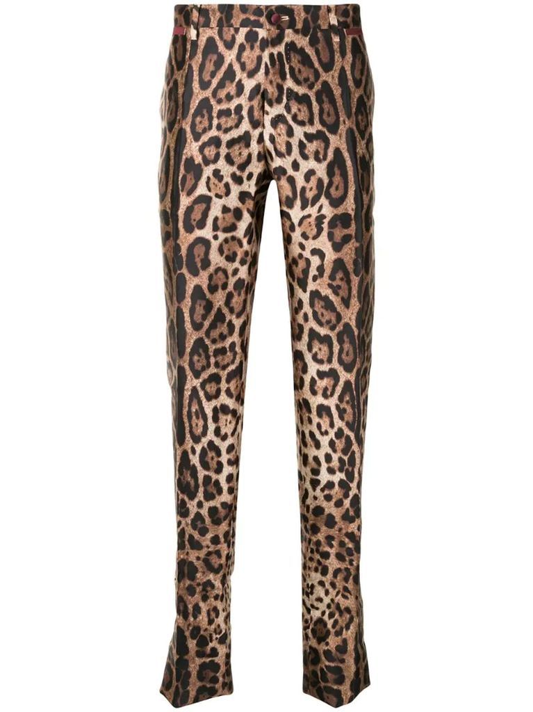 leopard print slim-fit trousers