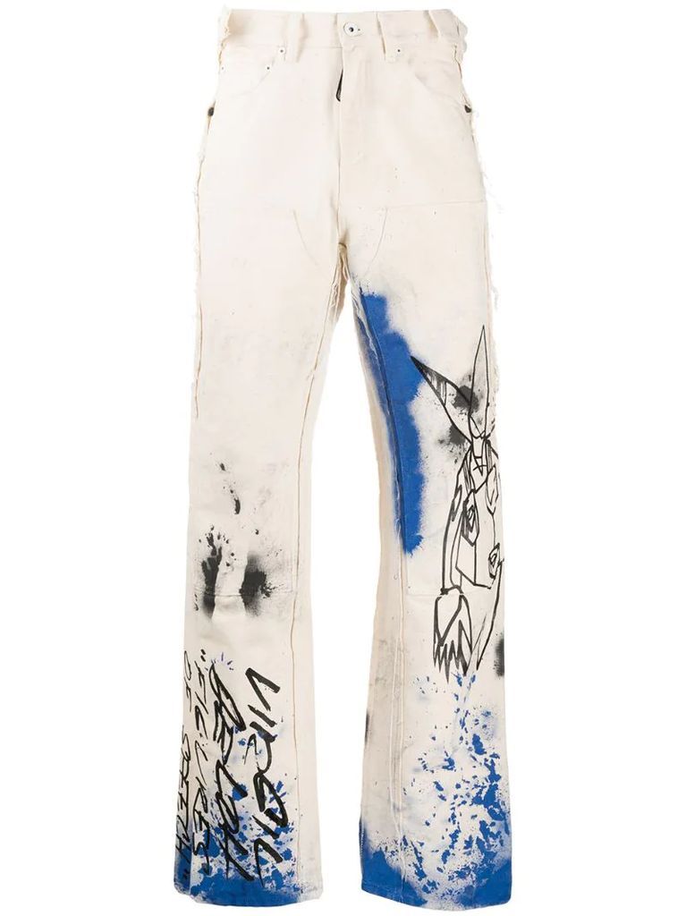 graphic-print loose-fit jeans